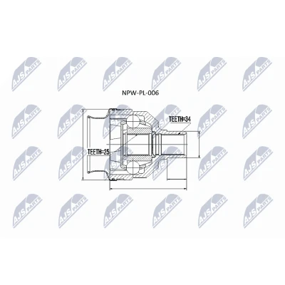 Kuva NTY NPW PL 006 Vetonivel Etuakseli, oikea varmistusrenkaalla, etupuoli OPEL: Astra F Sedan, H Hatchback, Caravan