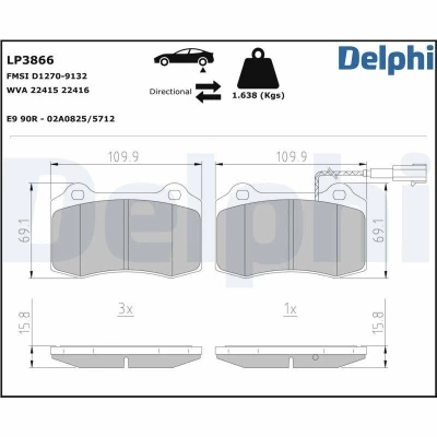 Kuva DELPHI LP3866 Jarrupalat Sis. kulumisenilmaisimen Huudonvaimennuspellillä Ilman tarvikkeita MASERATI: GHIBLI 3