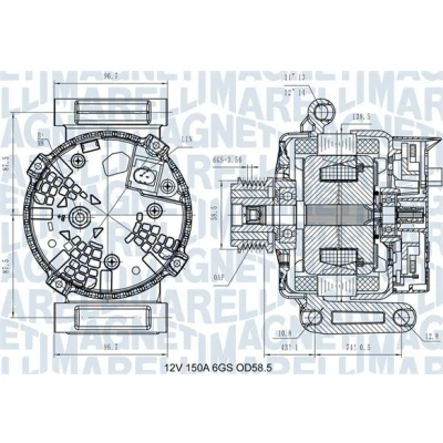 Kuva MAGNETI MARELLI 063731546110 Laturi 12V 150A FORD: Transit V363 Van, Mk6 Bussi, CITROËN: Jumper II Bussi