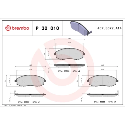 Kuva BREMBO P 30 010 Jarrupalat akustisella kulumavaroittimella Ilman tarvikkeita HYUNDAI: H 1 Van