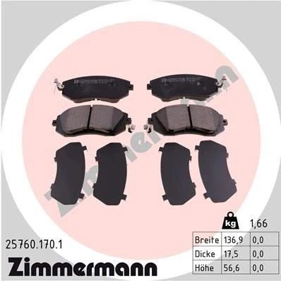 Kuva ZIMMERMANN 25760.170.1 Jarrupalat akustisella kulumavaroittimella Valokuva vastaa toimituslaajuutta SUBARU: Forester III, IV