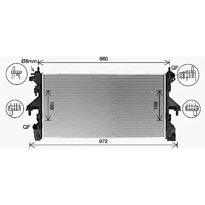 Kuva PRASCO CN2320 Jäähdytin Alumiini 782 416 34 pikaliittimet Jäähdytysrivat mekaan. kiinnitetyt FIAT: Ducato III Flatbed Kuorma auto / Alusta