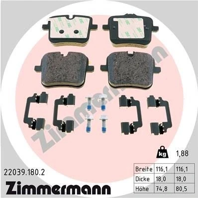 Kuva ZIMMERMANN 22039.180.2 Jarrupalat Kulumisenilmaisemelle Ruuveilla Valokuva vastaa toimituslaajuutta, liukulevyllä BMW: 5 Sedan, 7, 8 Coupe