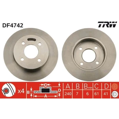 Kuva TRW DF4742 Jarrulevyt 240 7 4 100 täysi Lakattu NISSAN: MICRA 2