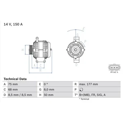 Kuva BOSCH 0 986 082 590 Laturi 14V 150A VOLVO: V50, S40 II, FORD: Focus 2 Kombi, 2, Limousine