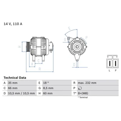 Kuva BOSCH 0 986 048 301 Laturi 14V 110A OPEL: Astra H Caravan, Hatchback, Combo C Tour