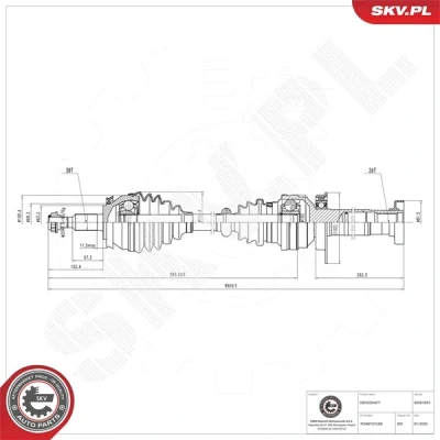 Kuva Vetoakseli, Etuakseli, oikea Esen skv 40SKV051 vw OE 7E0407272AB, 7E0407272AH, 7E0407272AP