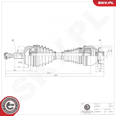 Kuva Vetoakseli, Etuakseli, vasen Esen skv 40SKV174 vw OE 7E0407271AC, 7E0407271R, 7E0407271S