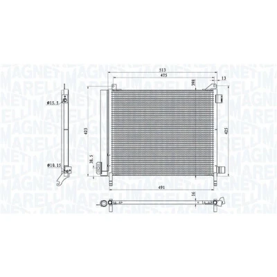 Kuva MAGNETI MARELLI 350203793000 Ilmastoinnin Lauhdutin Vedenerottimella 493x398x16 398 493 16