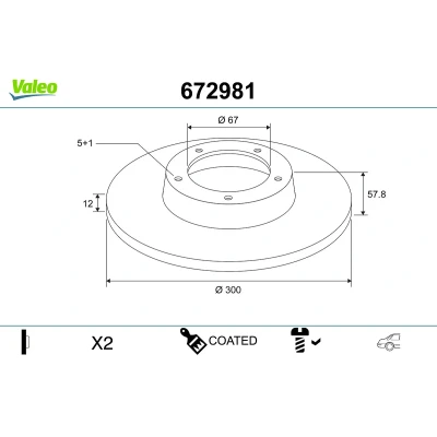 Kuva VALEO Jarrulevy MERCEDES BENZ: Vito Van, Tourer, V sarja Taka akseli 300mm 12mm 5 aukko täysi pinnoitettu 672981 4474230012,447423001207