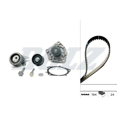Kuva DOLZ KD109 Vesipumppu + Jakohihnasarja 194 FIAT: Grande Punto Hatchback, Doblo II Farmari, Evo ALFA ROMEO: MiTo