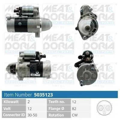 Kuva MEAT &amp; DORIA 5035123 Starttimoottori 12V 2kW 12 30 50 82mm JEEP: GRAND CHEROKEE 2, CHRYSLER: PT Cruiser Farmari