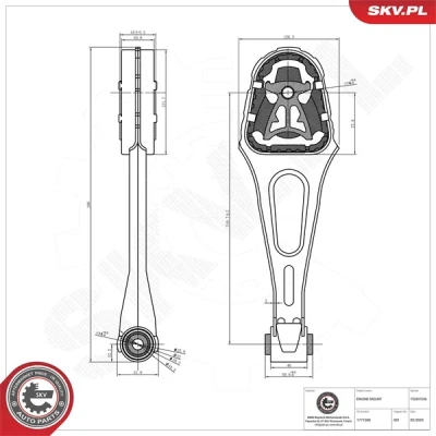 Kuva ESEN SKV 75SKV245 Moottorin Kumityyny Takana Kumimetallilaakeri Alumiini, Kumi 396mm 60mm FORD: Transit Custom V362 Van, Tourneo Bussi
