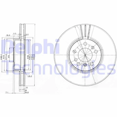 Kuva DELPHI BG3628 Jarrulevyt 332 30 5 Tuuletettu rasvattu käsittelemätön ilman pyöränlaakeria, ABS sensorirengasta BMW: X3, X5