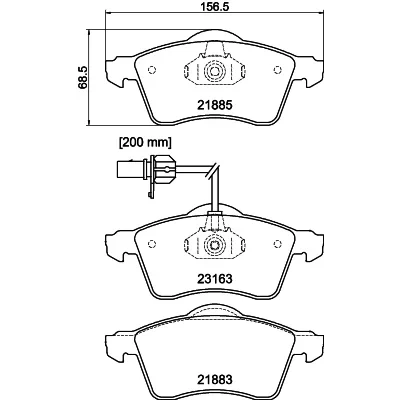 Kuva HELLA 8DB 355 008 931 Jarrupalat kulumisvaroitinkoskettimella VOLKSWAGEN: TRANSPORTER 4, 4 Bus