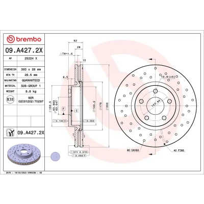 Kuva BREMBO Jarrulevy FORD: MONDEO 4 Turnier, 4, Stufenheck 28mm 5 rei&#039;itetty/tuuletettu sisältä pinnoitettu 09.A427.2X 1500159,1514427