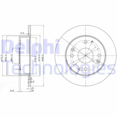 Kuva DELPHI BG2666 Jarrulevyt 260 10 4 täysi rasvattu käsittelemätön ilman pyöränlaakeria, ABS sensorirengasta HONDA: CIVIC 6 Aerodeck