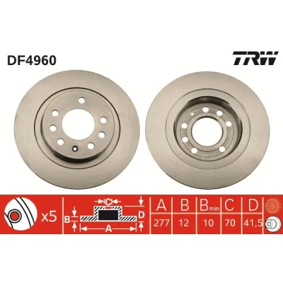 Kuva TRW DF4960 Jarrulevyt 277 12 5 110 täysi Lakattu