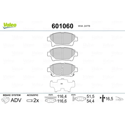 Kuva VALEO 601060 Jarrupalat Etuakseli Sis. kulumisenilmaisimen Huudonvaimennuspellillä TOYOTA: Yaris Verso, iQ