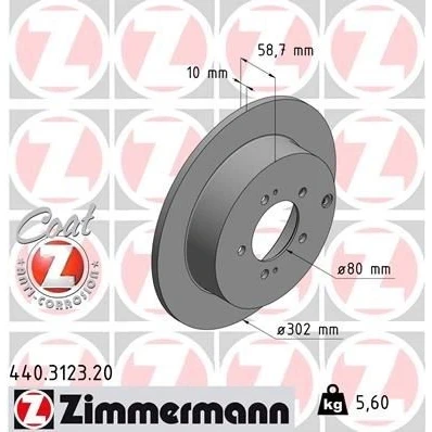 Kuva ZIMMERMANN COAT Z 440.3123.20 Jarrulevyt 302 10 8/5 5 114 täysi pinnoitettu MITSUBISHI: Outlander 2 SUV, Lancer 8 Limousine, 8, CITROËN: C5 3