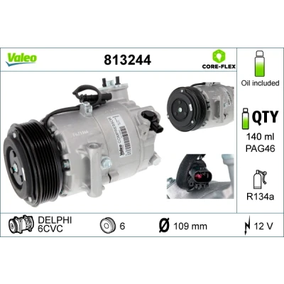 Kuva VALEO 813244 Ilmastoinnin Kompressori 6CVC 12 PAG 46 R 134a kompressoriöljyllä OPEL: Astra J Sports Tourer, GTC, Zafira C Tourer