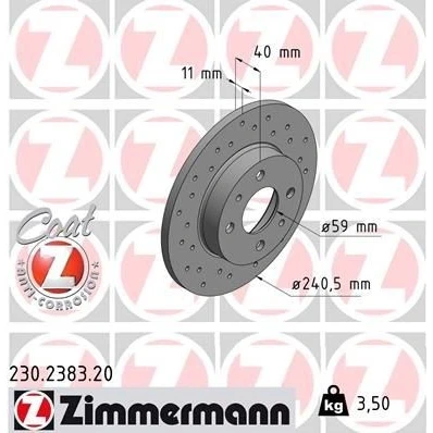 Kuva ZIMMERMANN COAT Z 230.2383.20 Jarrulevyt 240 11 6/4 4 98 täysi, reijitetty pinnoitettu