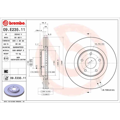 Kuva BREMBO 09.E235.11 Jarrulevyt 320 28 5 tuuletettu sisältä pinnoitettu hiiliteräs