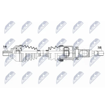 Kuva NTY NPW FR 082 Vetoakseli Etuakseli, oikea 986, 527 VOLVO: V50, S40 II, C70 2 Cabriolet, FORD: Focus