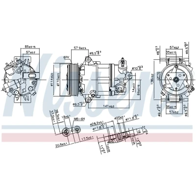 Kuva NISSENS 890056 Ilmastoinnin Kompressori CVC6 12 PAG 46 R 134a