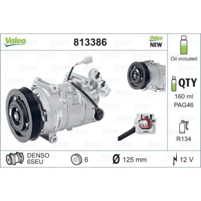 Kuva VALEO 813386 Ilmastoinnin Kompressori 6SEU 12 PAG 46 R 134a kompressoriöljyllä NEW ORIGINAL PART RENAULT: MEGANE 3 Grandtour, GRAND SCENIC