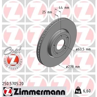 Kuva ZIMMERMANN 250.5705.20 Jarrulevyt 278 25 5/5 5 108 tuuletettu sisältä pinnoitettu FORD: Puma SUV