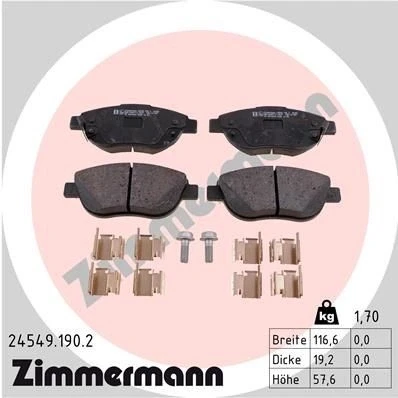 Kuva ZIMMERMANN 24549.190.2 Jarrupalat akustisella kulumavaroittimella Ruuveilla Valokuva vastaa toimituslaajuutta, liukulevyllä OPEL: Corsa D Hatchback