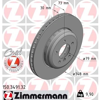 Kuva ZIMMERMANN Jarrulevy FORMULA F COAT Z 348mm 30mm 6/5 5 aukko 120mm tuuletettu sisältä, kaksiosainen jarrulevy, Alumiininen jarrulevykammio 150.3491.32