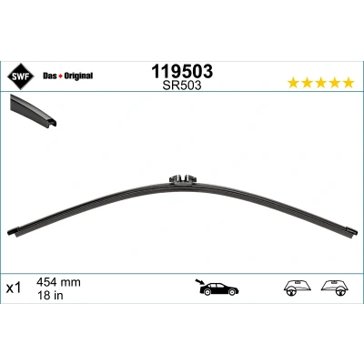 Kuva Pyyhkijänsulka Swf Visioflex Rear 119503 455mm Takana Rungottomat VOLKSWAGEN: Multivan 5 (7HM, Transporter 5, 6