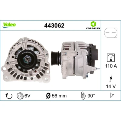 Kuva VALEO 443062 Laturi 14V 110A VOLKSWAGEN: Golf 4, 4 Variant, Bora Sedan, SEAT: Ibiza 3