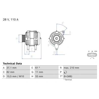 Kuva BOSCH 0 986 086 140 Laturi 28V 110A