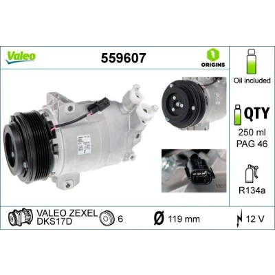 Kuva VALEO 559607 Ilmastoinnin Kompressori DKS17D 12 PAG 46 R 134a kompressoriöljyllä