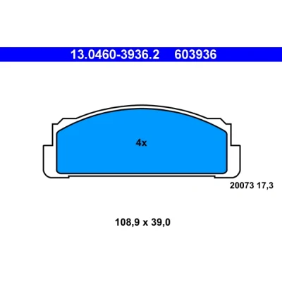 Kuva ATE 13.0460 3936.2 Jarrupalat Ei kulumisenilmaisimelle, Ilman kulumisenilmaisinta FIAT: 127 Hatchback, AUTOBIANCHI: A 112 Hatchback