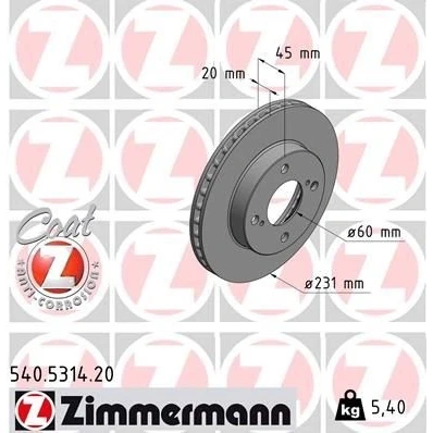 Kuva ZIMMERMANN COAT Z 540.5314.20 Jarrulevyt 231 20 6/4 4 100 tuuletettu sisältä pinnoitettu