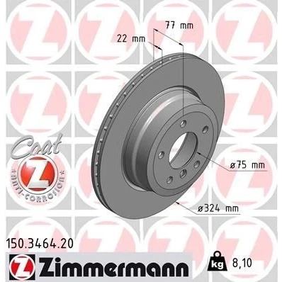 Kuva ZIMMERMANN COAT Z 150.3464.20 Jarrulevyt 324 22 6/5 5 120 tuuletettu sisältä pinnoitettu hiiliteräs BMW: 1 Coupe, Cabriolet