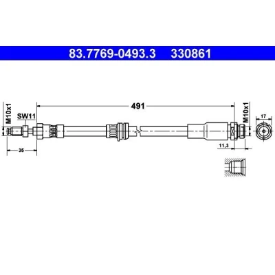 Kuva ATE 83.7769 0493.3 Jarruletku 491mm M10x1mm FORD: Fusion Farmari