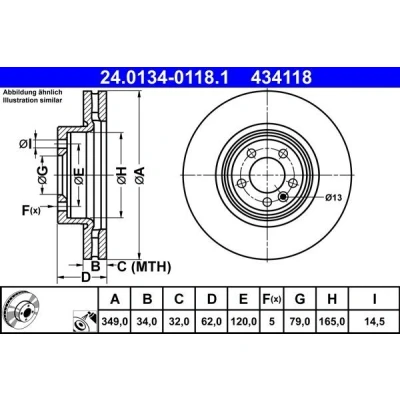 Kuva ATE Jarrulevy LAND ROVER: Range Rover Sport, 4 349,0mm 34,0mm 5 120,0mm Tuuletettu pinnoitettu Seostettu / hiilletty 24.0134 0118.1