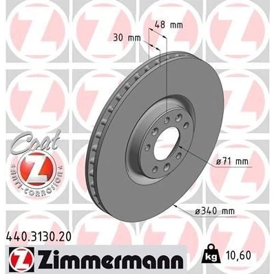 Kuva ZIMMERMANN COAT Z 440.3130.20 Jarrulevyt 340 30 8/5 5 108 tuuletettu sisältä pinnoitettu CITROËN: C5 3, III Farmari, C6 Sedan, PEUGEOT: 508 I SW