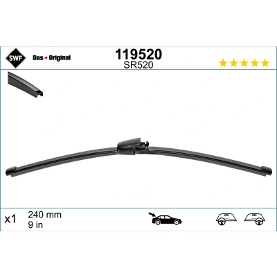 Kuva Pyyhkijänsulka Swf Visioflex Rear 119520 240mm Takana Rungottomat RENAULT: Clio 4, MINI: Countryman, CITROËN: C5 III Farmari