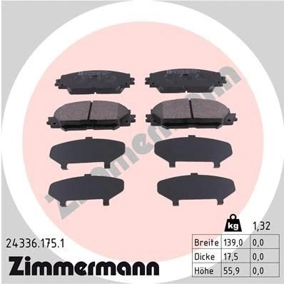 Kuva ZIMMERMANN 24336.175.1 Jarrupalat Valokuva vastaa toimituslaajuutta TOYOTA: RAV4 III SUV, Corolla XII Farmari, Yaris II Hatchback