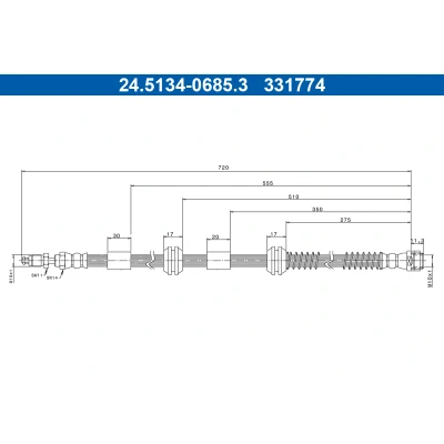 Kuva ATE 24.5134 0685.3 Jarruletku 720mm M10x1mm VOLKSWAGEN: Touareg I