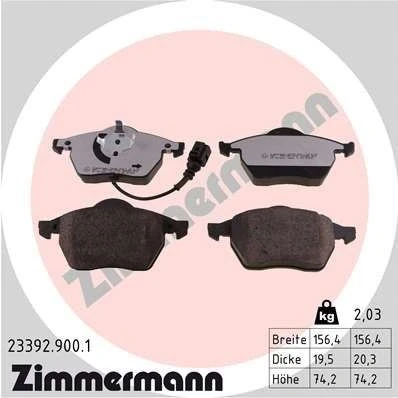 Kuva ZIMMERMANN 23392.900.1 Jarrupalat Sis. kulumisenilmaisimen Valokuva vastaa toimituslaajuutta VOLKSWAGEN: Golf 4 Variant, 4, Bora Sedan