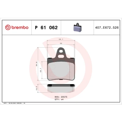 Kuva BREMBO P 61 062 Jarrupalat Ilman kulumisenilmaisinta tarvikkeita