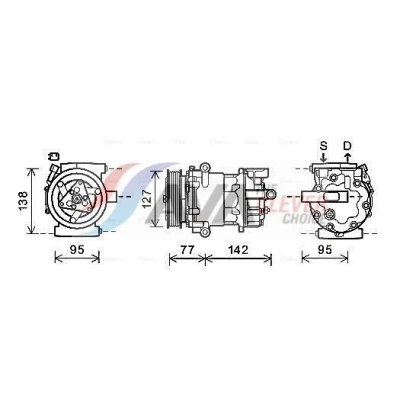Kuva AVA COOLING SYSTEMS FDAK469 Ilmastoinnin Kompressori SD7V16 12V PAG 46 R134a kompressoriöljyllä, magneettikytkimellä, Diodilla
