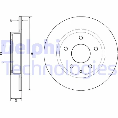 Kuva DELPHI BG4707C Jarrulevyt 265 9 5 täysi pinnoitettu käsittelemätön ilman pyöränlaakeria, ABS sensorirengasta MAZDA: 3 Hatchback, Sedan, CX